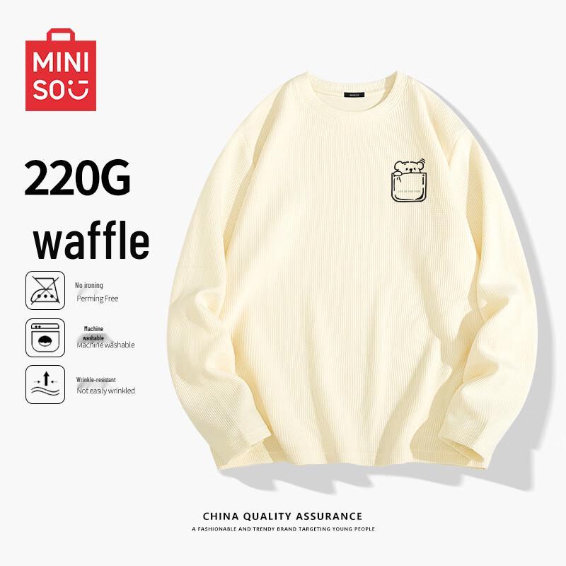 MINISO Мужская вафельная футболка с длинным рукавом и круглым вырезом 4XL