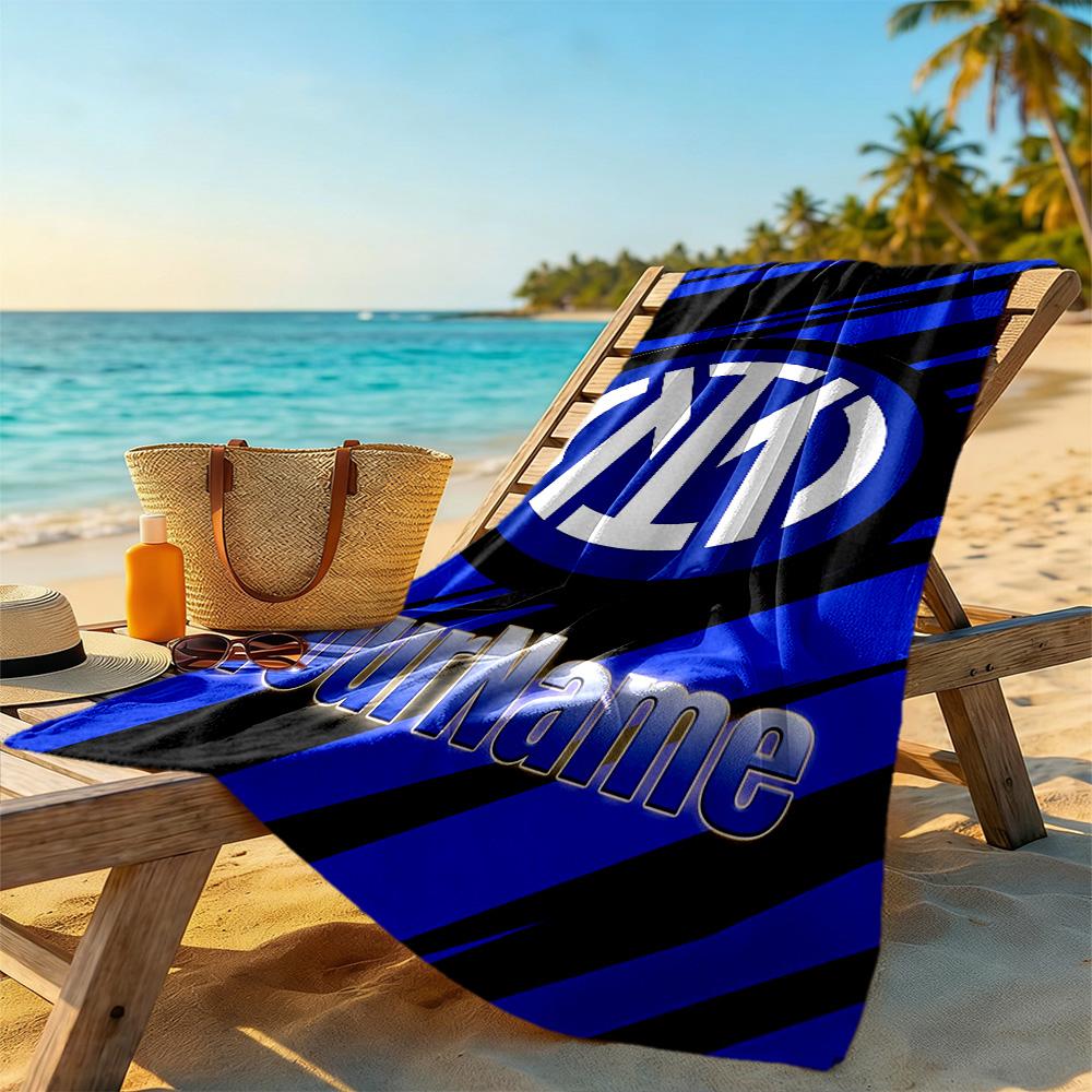 Inter Milan Customize Text Beach Towel Quick-Dry Soft Microfiber Ideal for Travel Outdoor Swim Pool Yoga Surf Camping Hiking Gym Gift Holiday