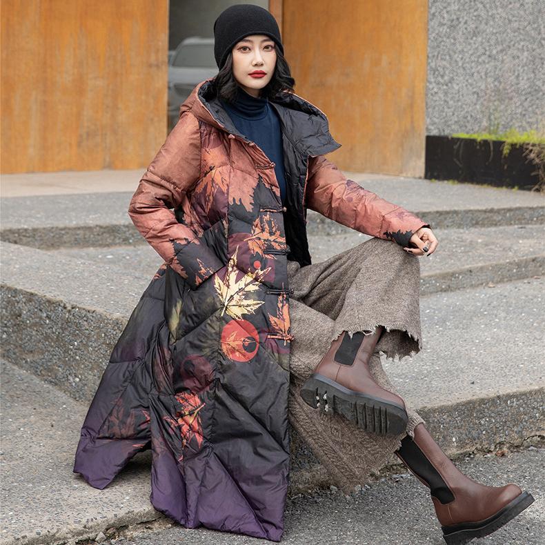 Casaco longo de inverno feminino com estampa de pato branco para baixo feminino novo casaco com capuz