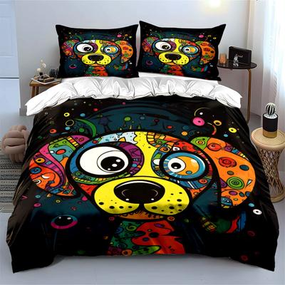 Colorful Dog Art Decor Set Soft Comfortable Duvet Cover Bedding Set Included 1*Duvet Cover & 2*Pillowcases, Gift