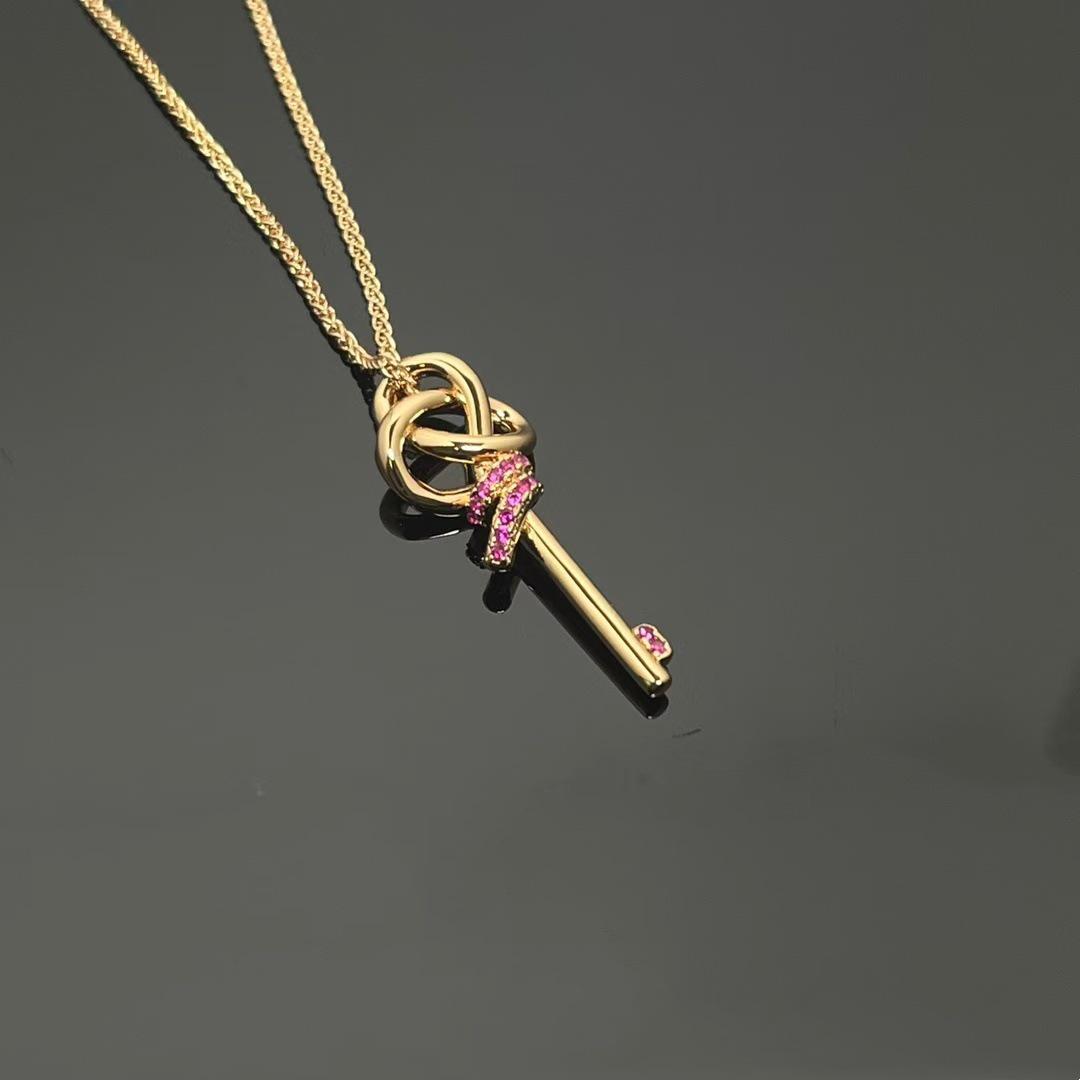 Cross T S925 Silver & 18K Rose Gold Plated Rope Knot Clavicle Necklace for Women with Full & Half Diamond Details