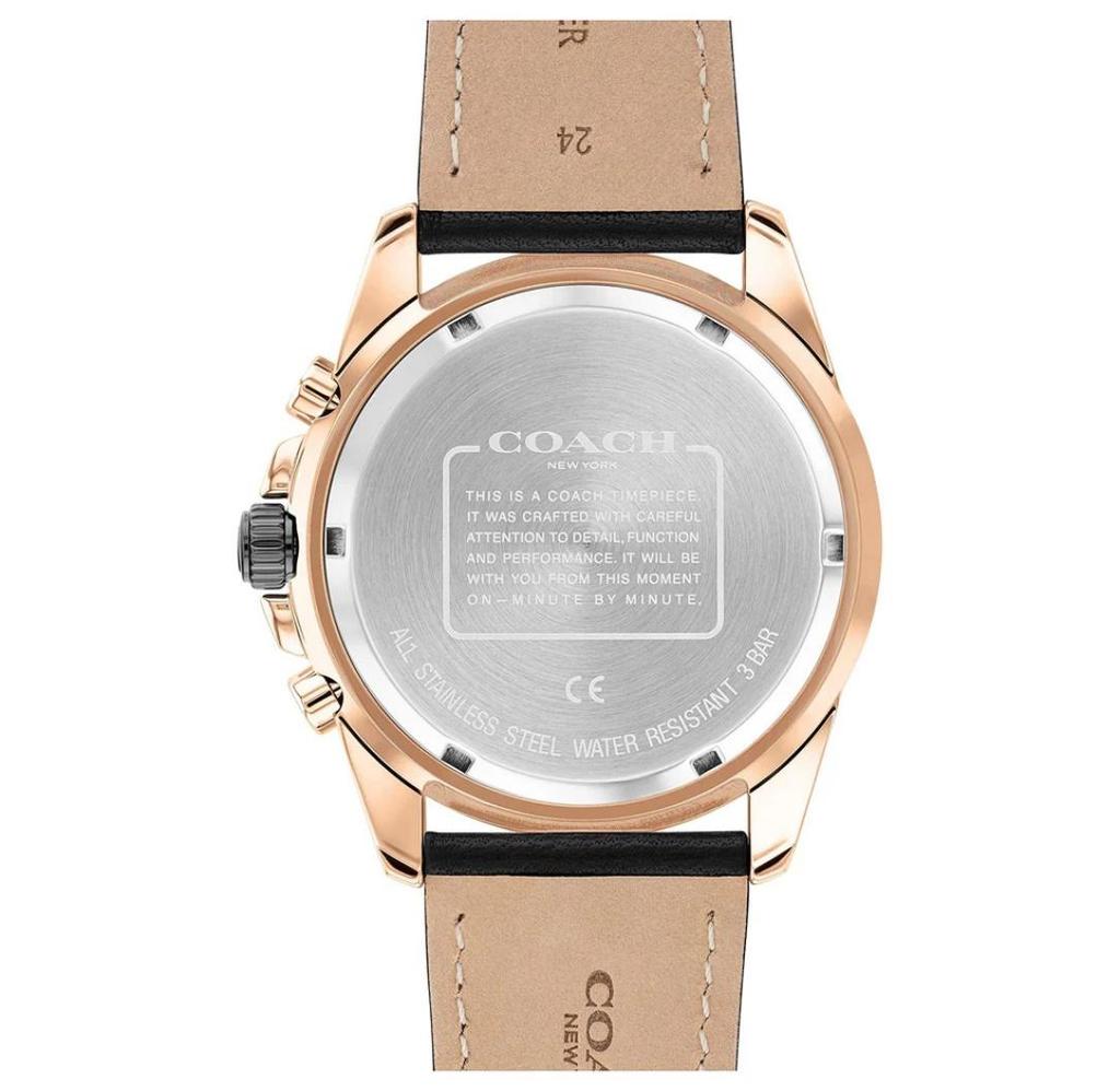 Coach Orologio Cronografo Kent Quadrante Oro Rosa Cinturino in Pelle Nera da Uomo - 14602559