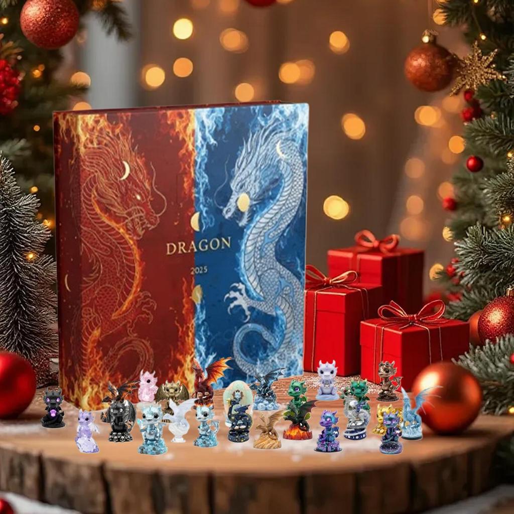 Weihnachts-Überraschungsbox Drachen-Ornament Premium Adventskalender 2025 Niedlich 2D Acryl 24 Tage Partygeschenke Anhänger Spielzeug Geschenk