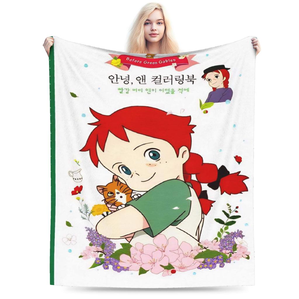 Soft BlanketKids Camping Cartoon manga A-Anne of Green Gables Throw Blanket Flannel Bedspread For Outdoor Print Sofa Bed Cover