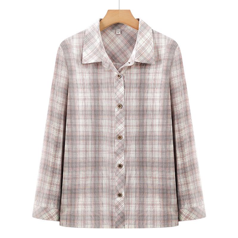 

Women s 2026 Summer Pure Cotton Plaid Shirt – Stylish All-Cotton Cardigan for Middle-Aged and Elderly XL (80-95 lbs)