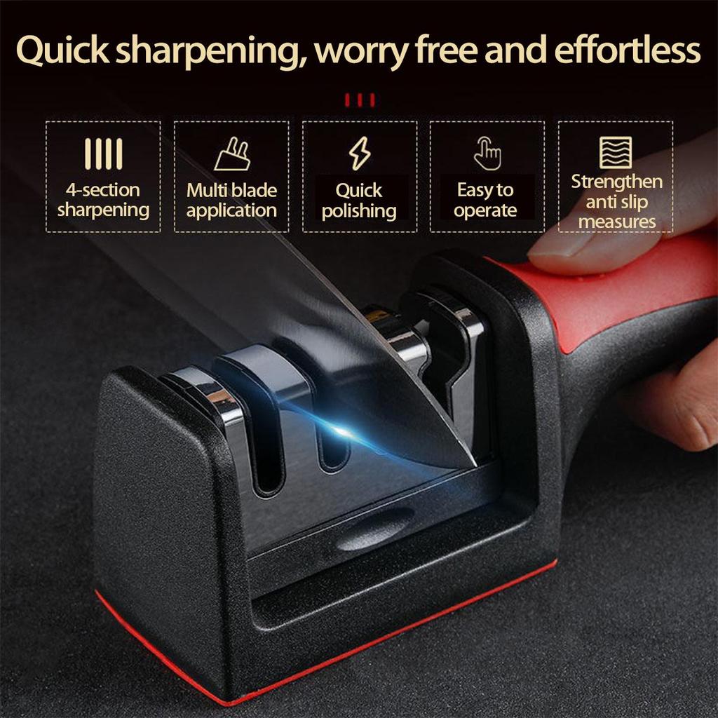 Four-Stage Knife Sharpener: Quick 5-Second Sharpening for Kitchen Knives and Scissors with Fine Grinding and Versatile Blade Care.
