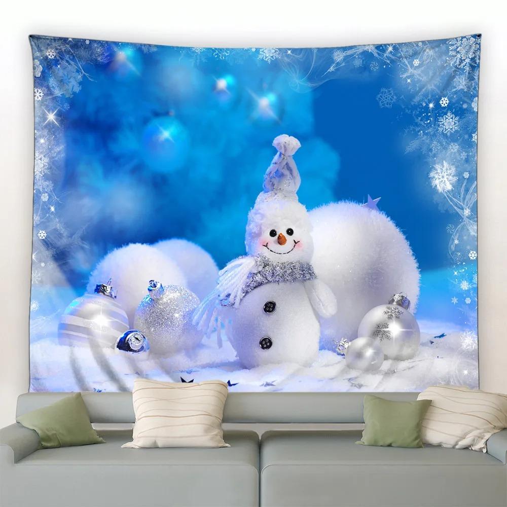 Cartoon Santa Claus Pattern Tapestry Home Bedroom Living Room Wall Decoration Christmas Theme Tapestry