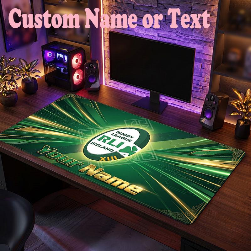 Ireland Rugby Customized Name Text Mouse Pad, Large Desk Mouse Mat Personalized Home Office Present