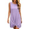 2026 European and American Women's Solid Color Casual Fashion Court Lock Round Neck Sleeveless Dress