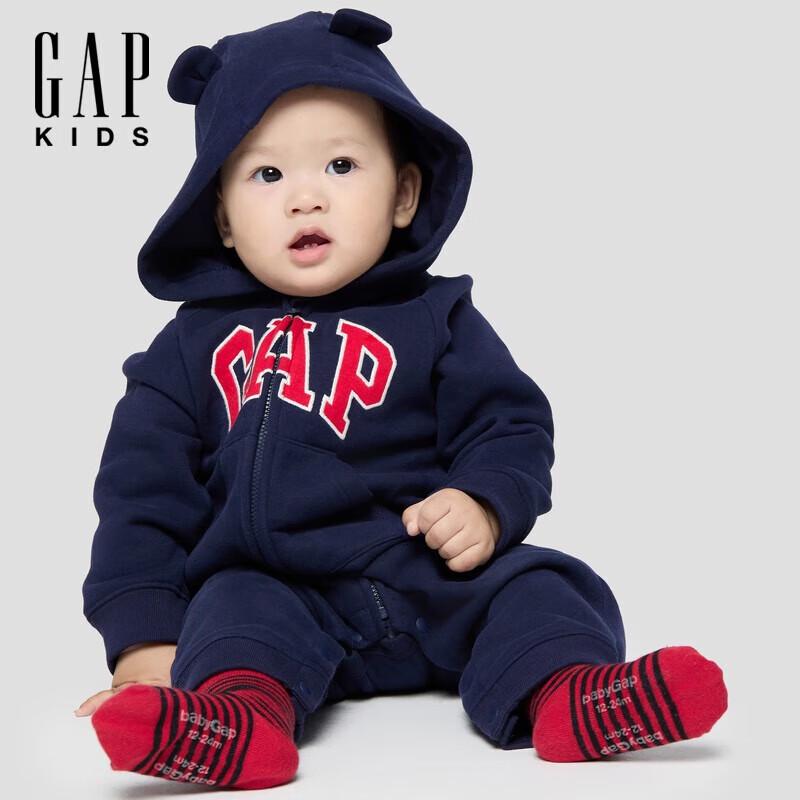 Gap Baby 2025 Fall Letter Logo Fleece Hooded Romper 73/48