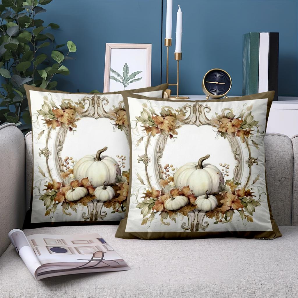 1 Pieces-2D flat printing Autumn Floral Pumpkins Pattern Decorative Cushions Polyester pillowcase, sofa decorative cushion cov