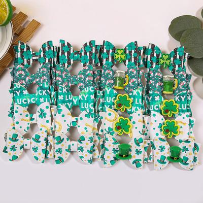 2/10pcs Print Hair Bows for Girls ST'patrick's Day Clover Bows Hair Clips Barrettes for Kids Children Party Hair Accessories