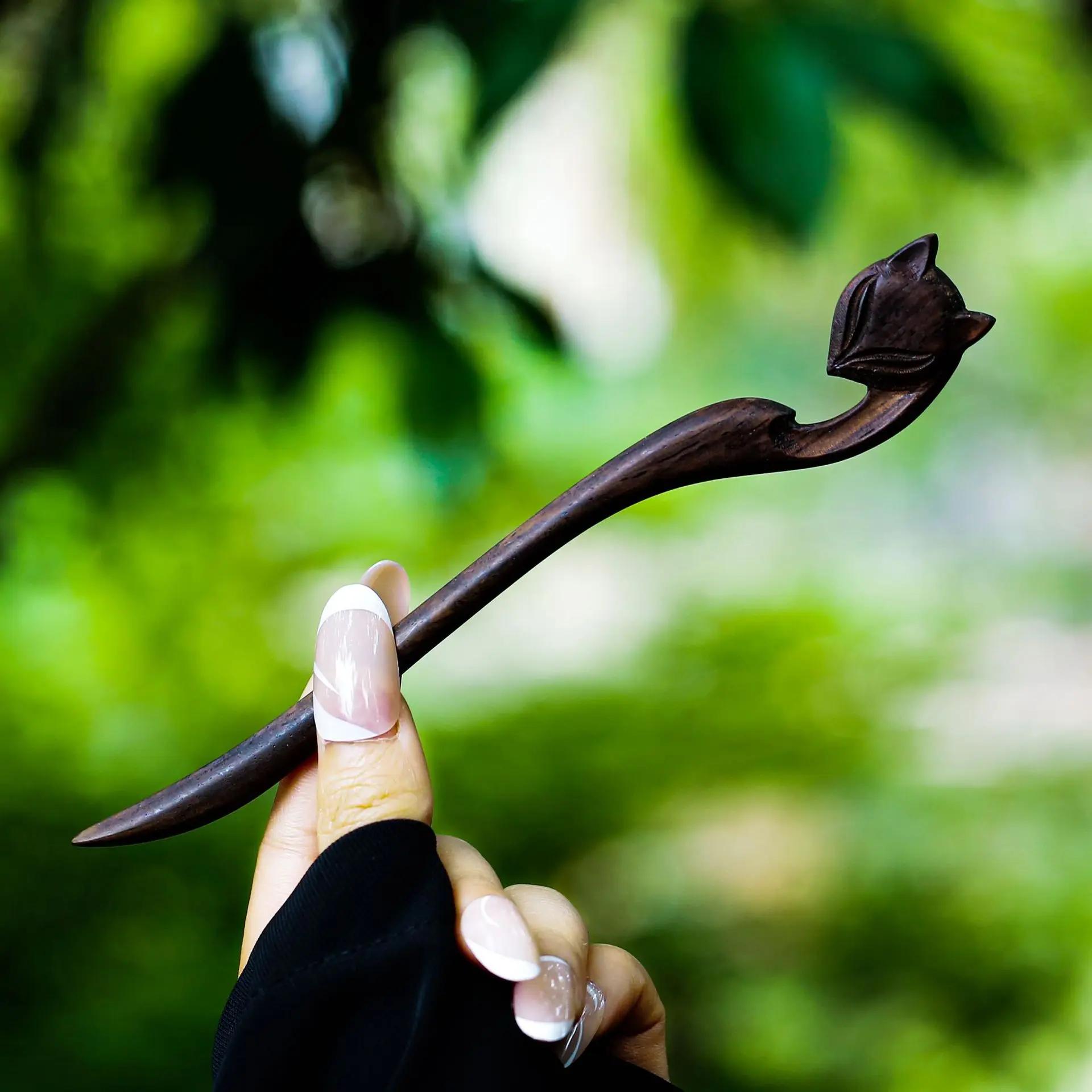 Ретро эбеновая заколка для волос китайский античный стиль резная заколка простая темпераментная ципао ханфу прическа аксессуары для женщин