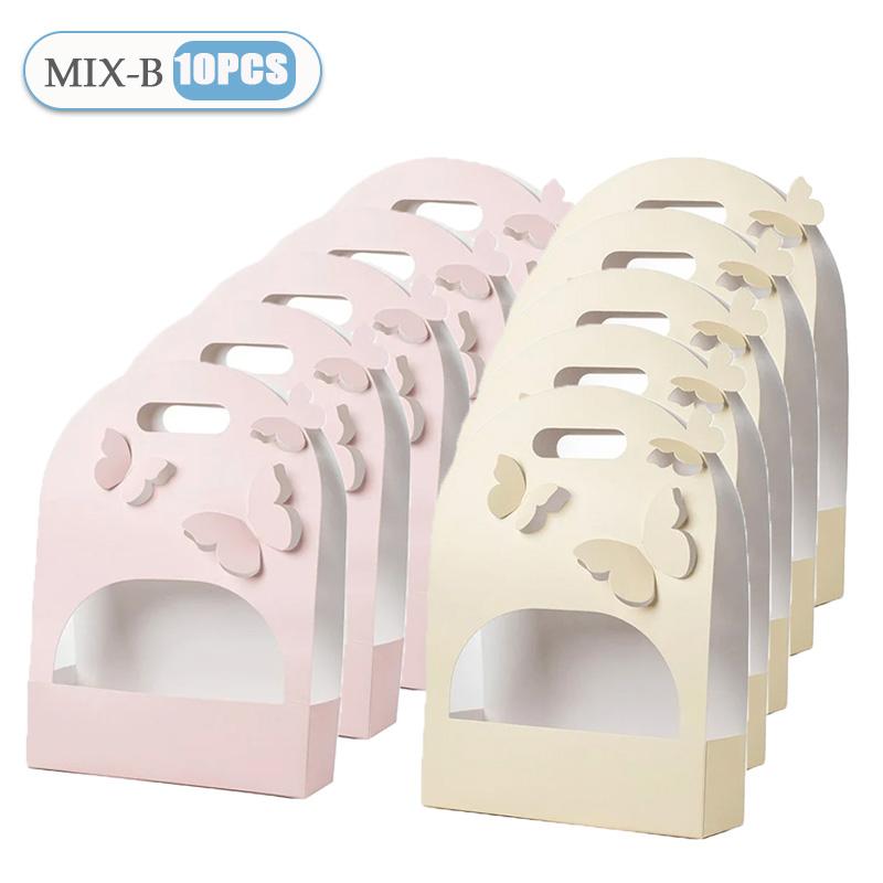5/10PCS Portable Wedding Favour Boxes 3D Butterfly Carrier Bag Pink Floral Arrangement Gift Paper Package Flower Bouquet Bags