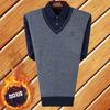 Men's Autumn/Winter Knit Sweater with Fake Two-Piece Shirt Collar - Plus Velvet, Middle-Aged & Young Styles.