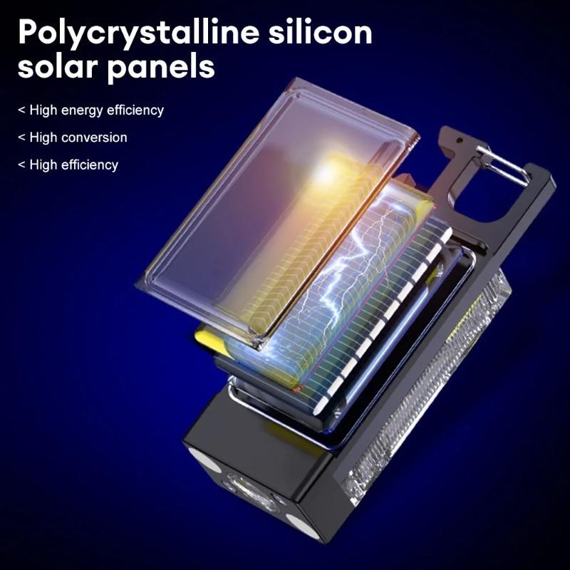 Solar Charging LED COB Keychain Light Type-C USB Rechargeable Portable Flashlight Built In Battery Waterproof for Power Outage Emergency