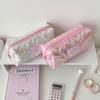 Polyester Storage Bag Star-Patterned Pink Pen Bag Pencil Case Glossy Stationery Organizer For Gift For Girls Travel School