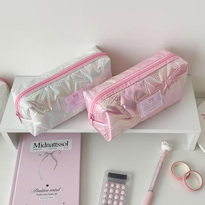 Polyester Aufbewahrungstasche Sternenmuster Rosa Stifttasche Federmäppchen Glänzend Schreibwaren Organizer Für Geschenk Für Mädchen Reise Schule