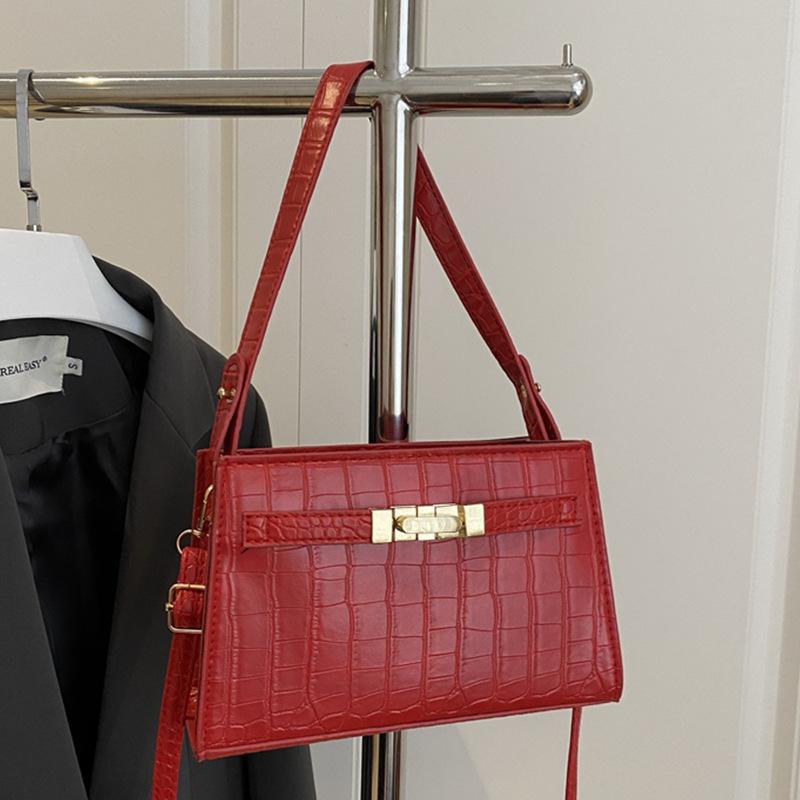 

2025 new women s bag crocodile pattern Kelly bag mini Kelly bag portable women s bag shoulder bag oblique straddle women s bag червоний