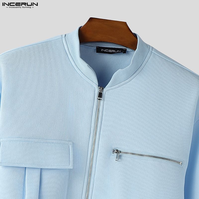 INCERUN Spring Men Zip-up Long Sleeve Casual Loose Short Jackets Coats