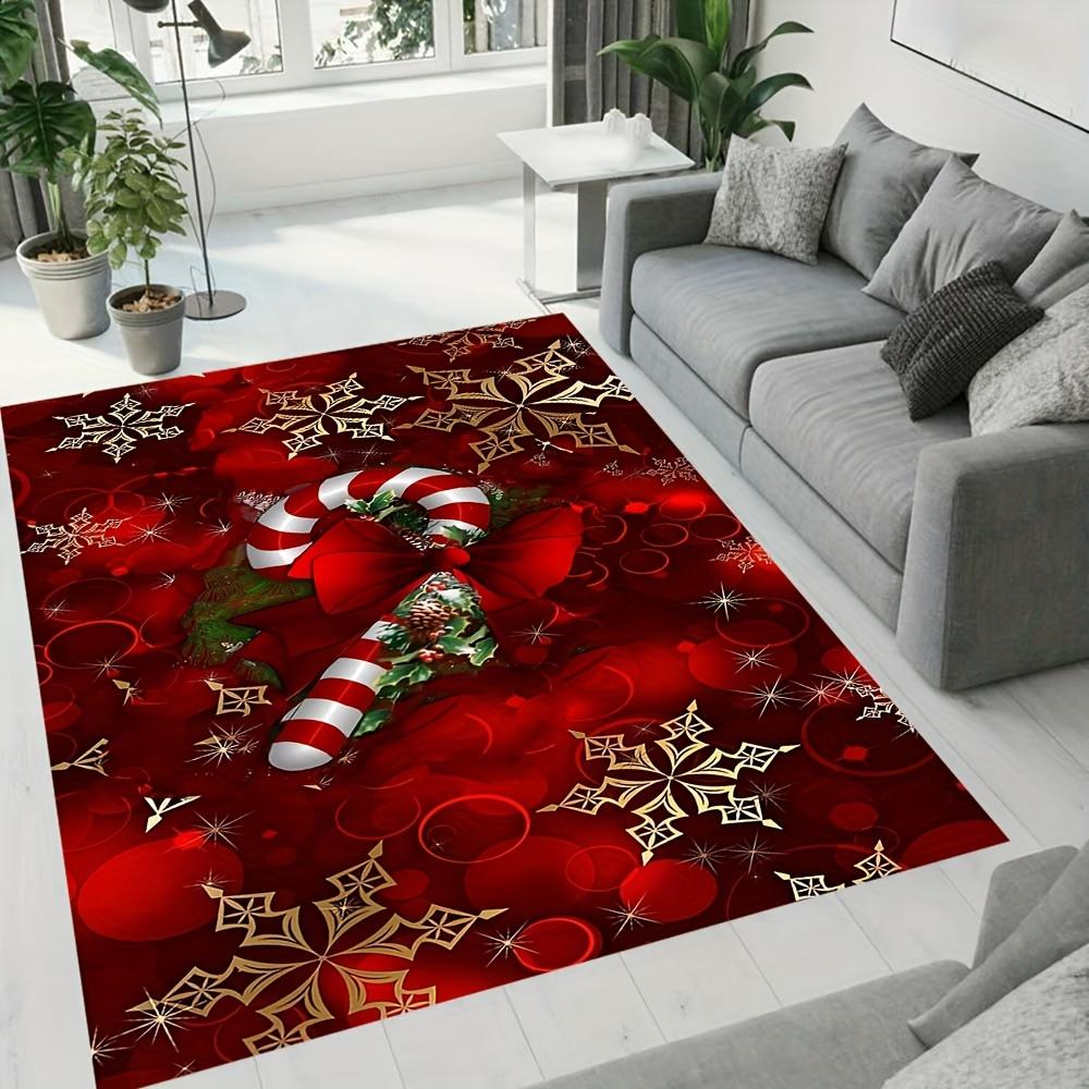 Living Room Bedroom Christmas Reindeer Sleigh Snowflake Pattern Large Area Rug New Year Winter Holiday Party Floor Mat Door Mat