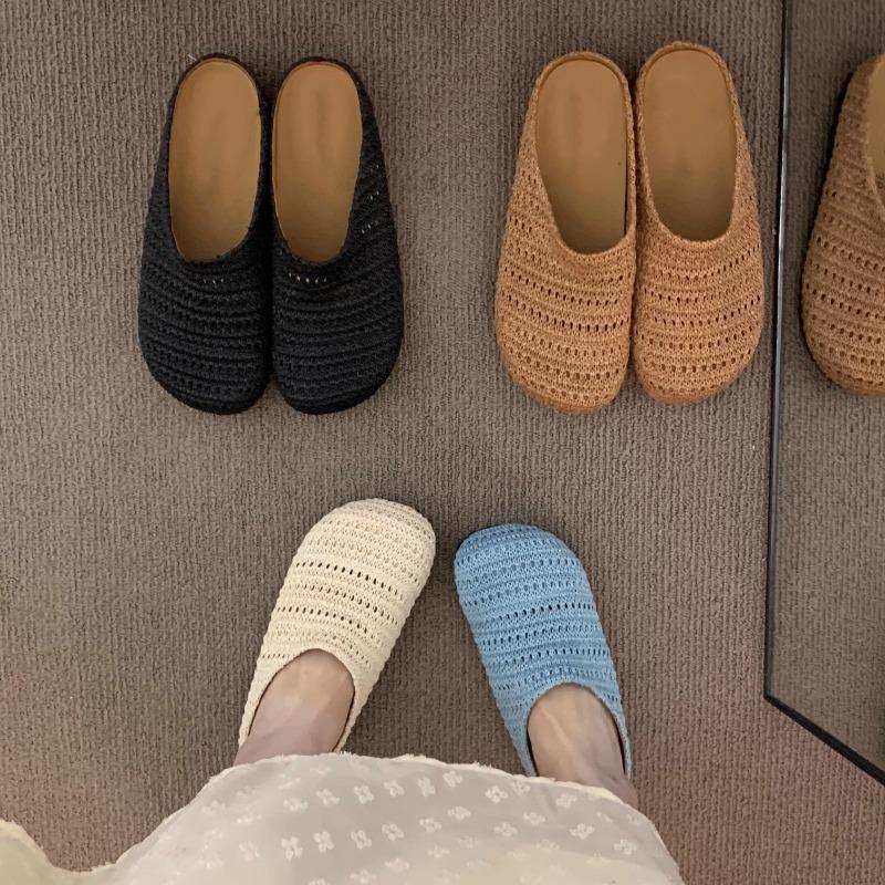 Woven Bag Head Slippers Women's Summer Wear Beach Soft Bottom Lazy High Value Flat Bottom Cool Slippers