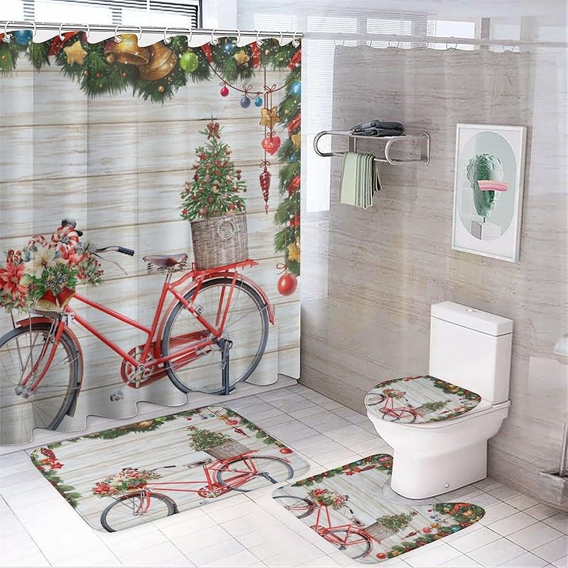 Винтажный Париж Эйфелева башня 4 шт. Водонепроницаемый набор штор для душа, Рустикальный романтический роза французский Париж башня старый велосипед цветочный с водонепроницаемым туалетом Rustic Merry Christmas Bi