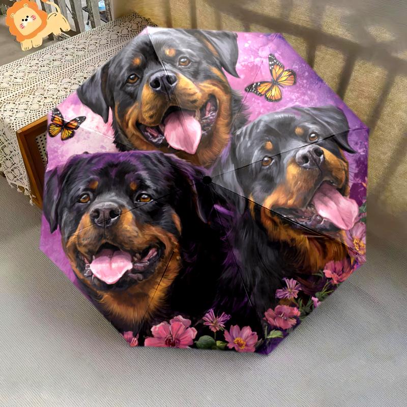 1 PC Automatic Folding Umbrella - Rottweiler Dogs Pattern, Portable & Foldable Design with 8 Ribs, Christmas Birthday Gifts