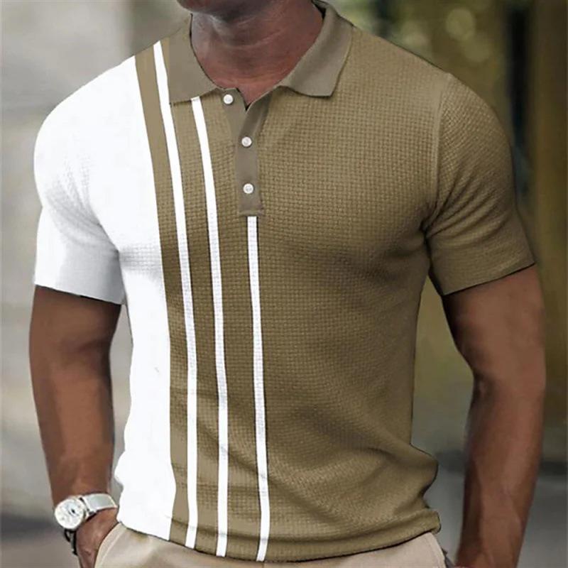Summer New Men's Printed Fashionable Short-sleeved Lapel Striped Polo Shirt
