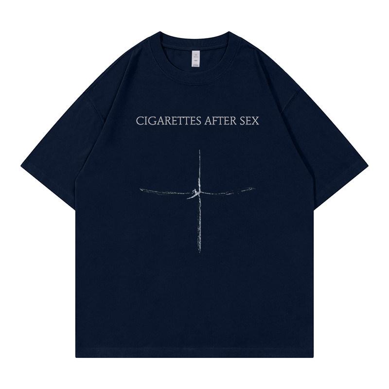 

PostEvent Smoke Band American Street Casual Simple LetterRock Loose ShoulderSleeved Pure Cotton Roundneck ShortSleeve 4XL