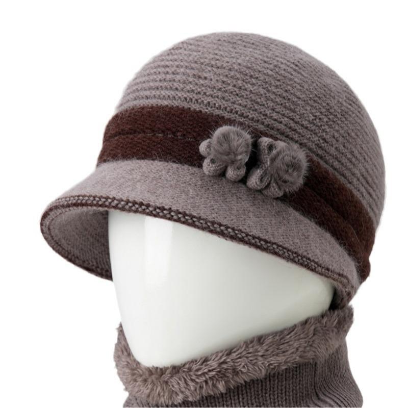 Hut Damen Herbst und Winter Fleece Warmer Hut Kältefest Gestrickter Hut Wollhut Damen