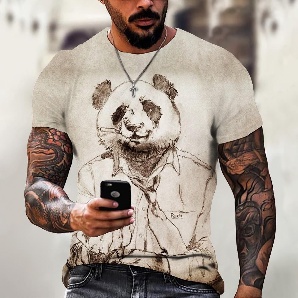 Summer Round Neck 3D Panda Print Top Fashionable Casual Short Sleeved Men's T-shirts
