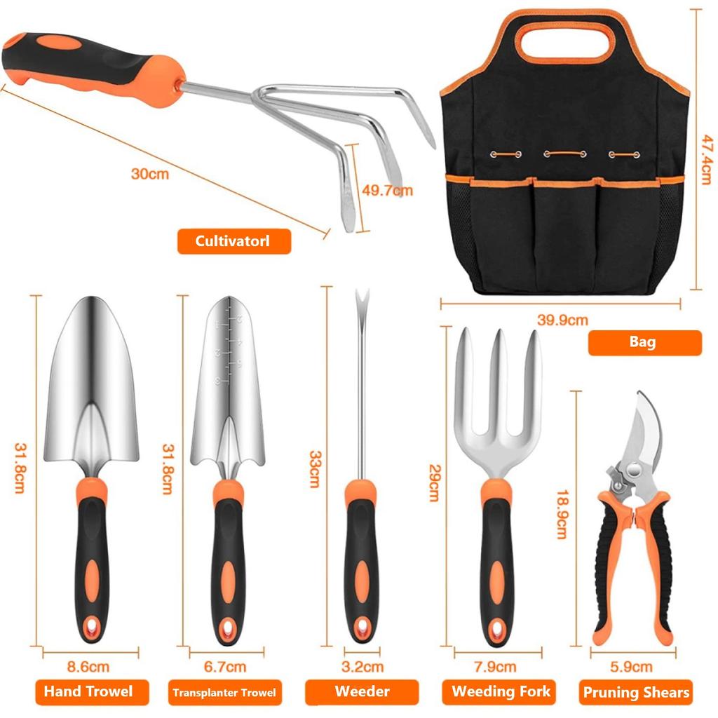 LiTuiLi 7PCS Garden Tool Set Hand Trowel Rake Cultivator Weeder with Ergonomic Handle Lawn Farmland Transplant Bonsai Tools