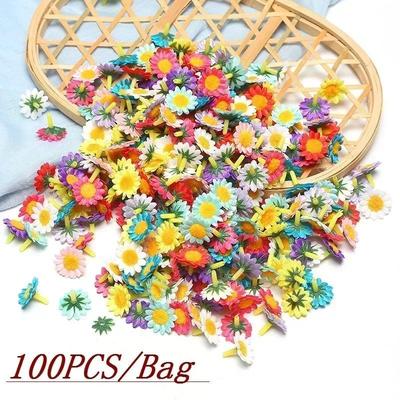 Brand New 100pcs/bag 4cm Mixed Silk Sunflower Artificial Flowers Party Scrapbook Accessories Garland DIY Flower Decoration
