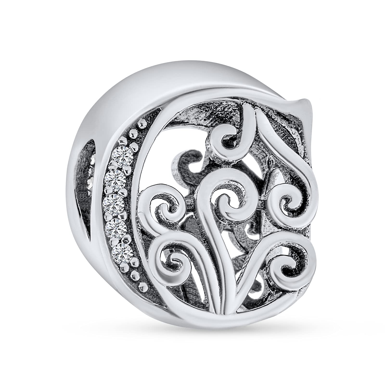 

CZ Silver 925 Fancy Alphabet C Letter Initial Charm Beads for European Bracelets [Bling Jewelry]