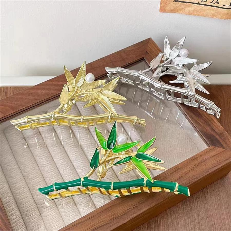 Brand new fashionable high-end alloy bamboo grab clip women's simple pearl back head shark clip hair clip hair accessories