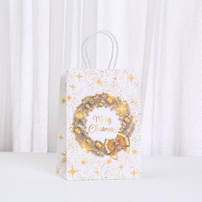 12/30pcs Christmas Gold Foil Paper Tote Bags Reusable Gift Favor Bags for Holiday Packaging Candy Cookies Retail Party