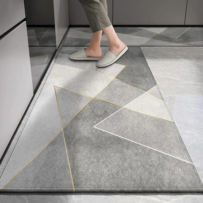 Kitchen Carpet Non-slip Floor Mat Wear-resistant Long Carpets Gray Flower Rug European and American Style Home Decoration Rugs