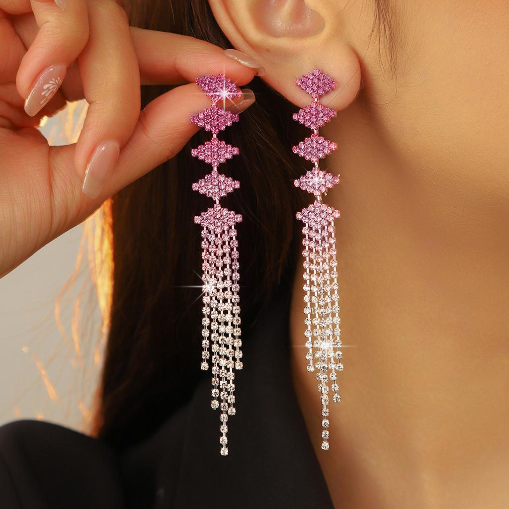 High-end luxury shiny long fringed earrings