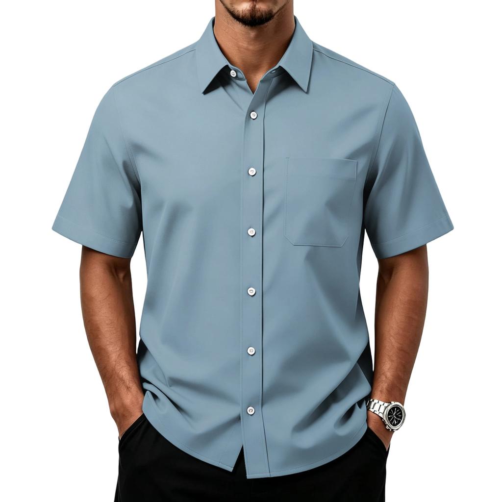Men's Casual Short Sleeve Button Down Shirt with Chest Pocket Lightweight Breathable Fabric Relaxed Fit Summer Top
