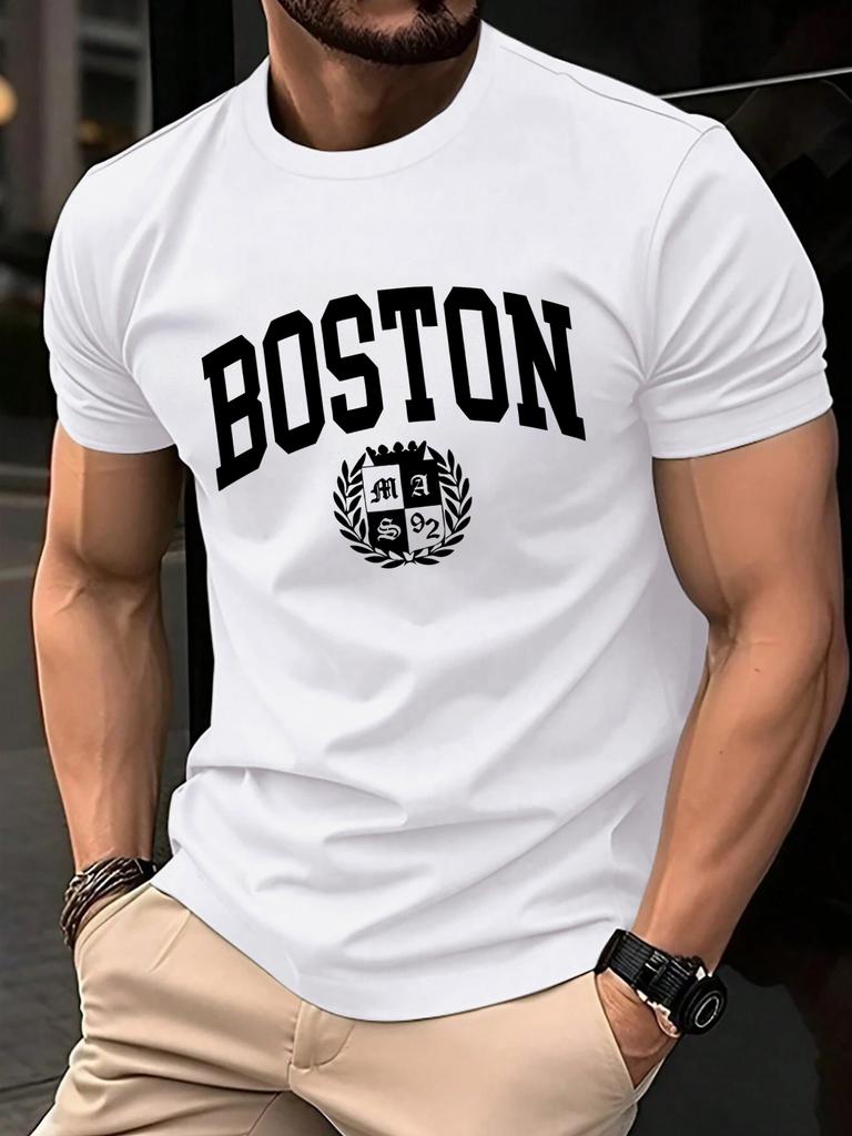 The Sacred Badge Of Boston Print Tee Shirts ONeck Loose Short Sleeve Trendy Cotton Sportswear Unisex Comfortable Summer TShirt
