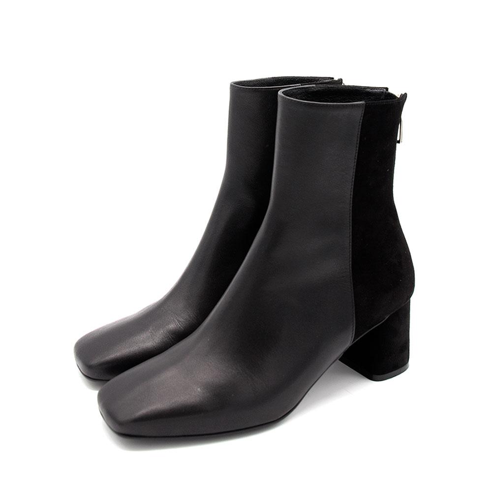 Nontheless Square Toe Back Zipper Midi Boots / Black