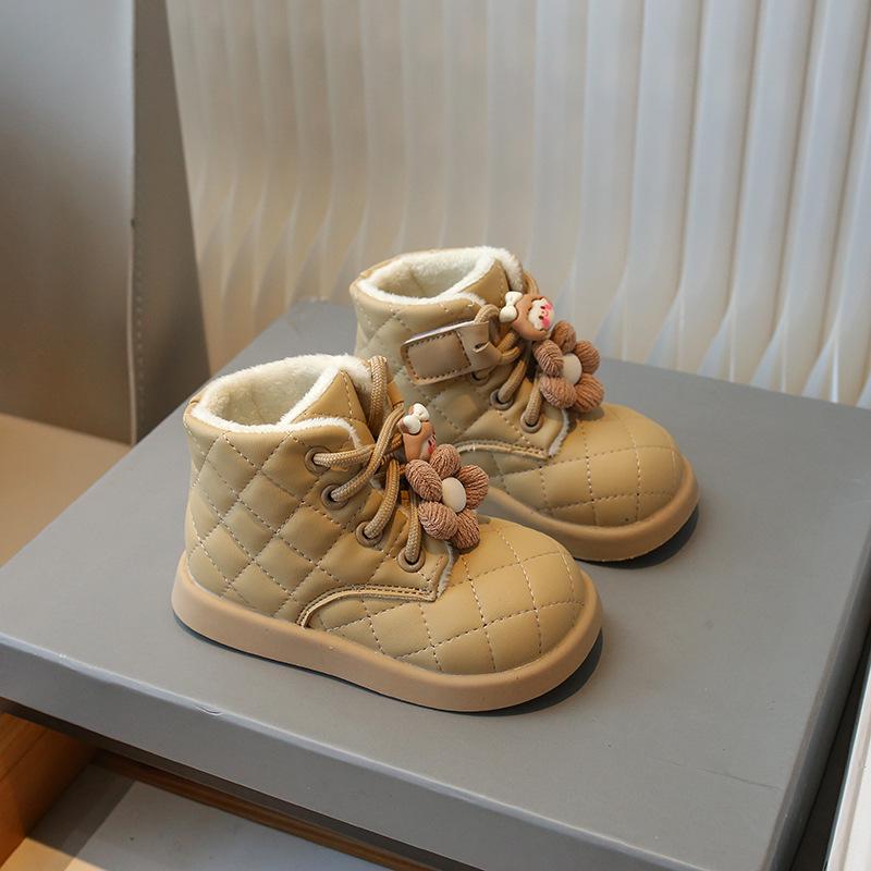 Weiche Mädchen-Winterstiefel aus Samt mit Klettverschluss - Kurz, Baumwollgefüttert, Rutschfeste Sohle für Kleinkinder und kleine Mädchen