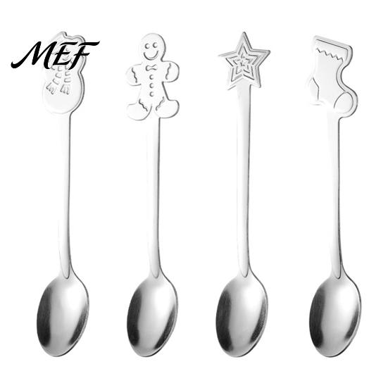 Long Handle Stirring Spoons 4Pcs Christmas Dessert Spoons, Stainless Steel Coffee with Gingerbread Exquisite Gift Boxed Man Star Stocking Snowman