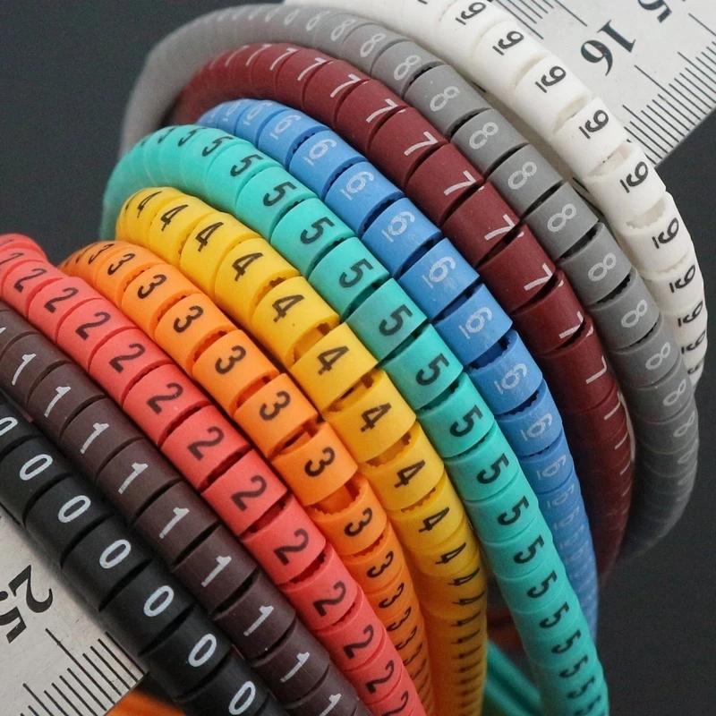 2000/500x Cable Wire Marker 0 To 9 for Cable Size Waterproof Insulation Colorful Number Tube Label Markers Marking Label Sleeves