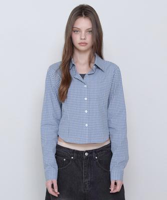 RETRIEVER CLUB Check Crop Shirts [Sky Blue]