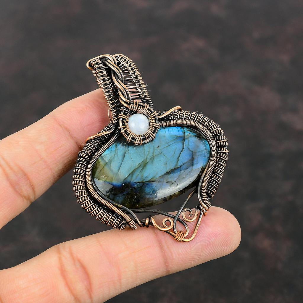 Labradorite Pendant Copper Wire Wrapped Pendant Rainbow Moonstone Pendant Handmade Pendant Gemstone Pendant Copper Wire Jewelry Gift For Her