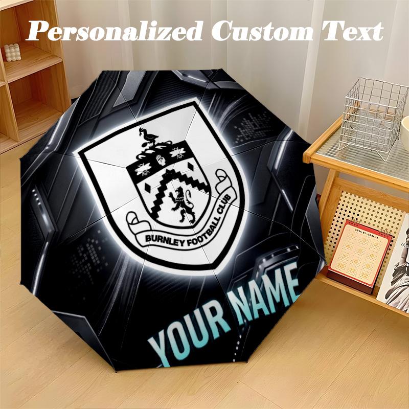 8 Rib Auto Folding Umbrella Burnley Football Print Custom Name Text Portable Rain Gear