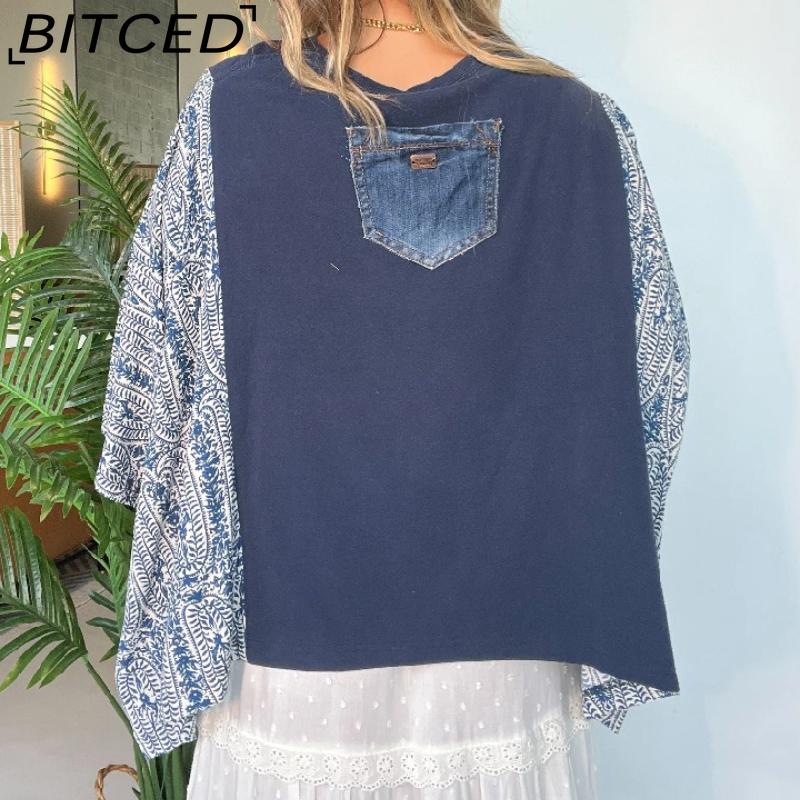 BITCED Women's Printed O-Neck Loose-Fit Casual Top