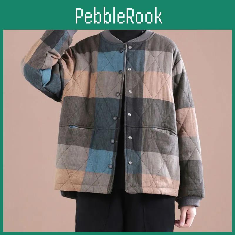 Womens And Thickened Autumn Winter Warm Plaid Pattern Baseball Jacket Ethnic Wind Warm Jacket